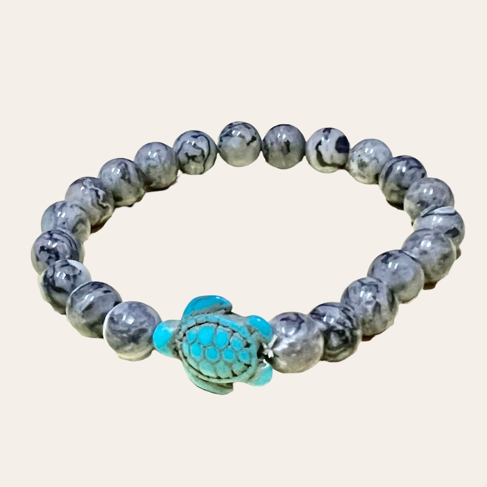 Sea turtle turquoise stone beaded stretch bracelet